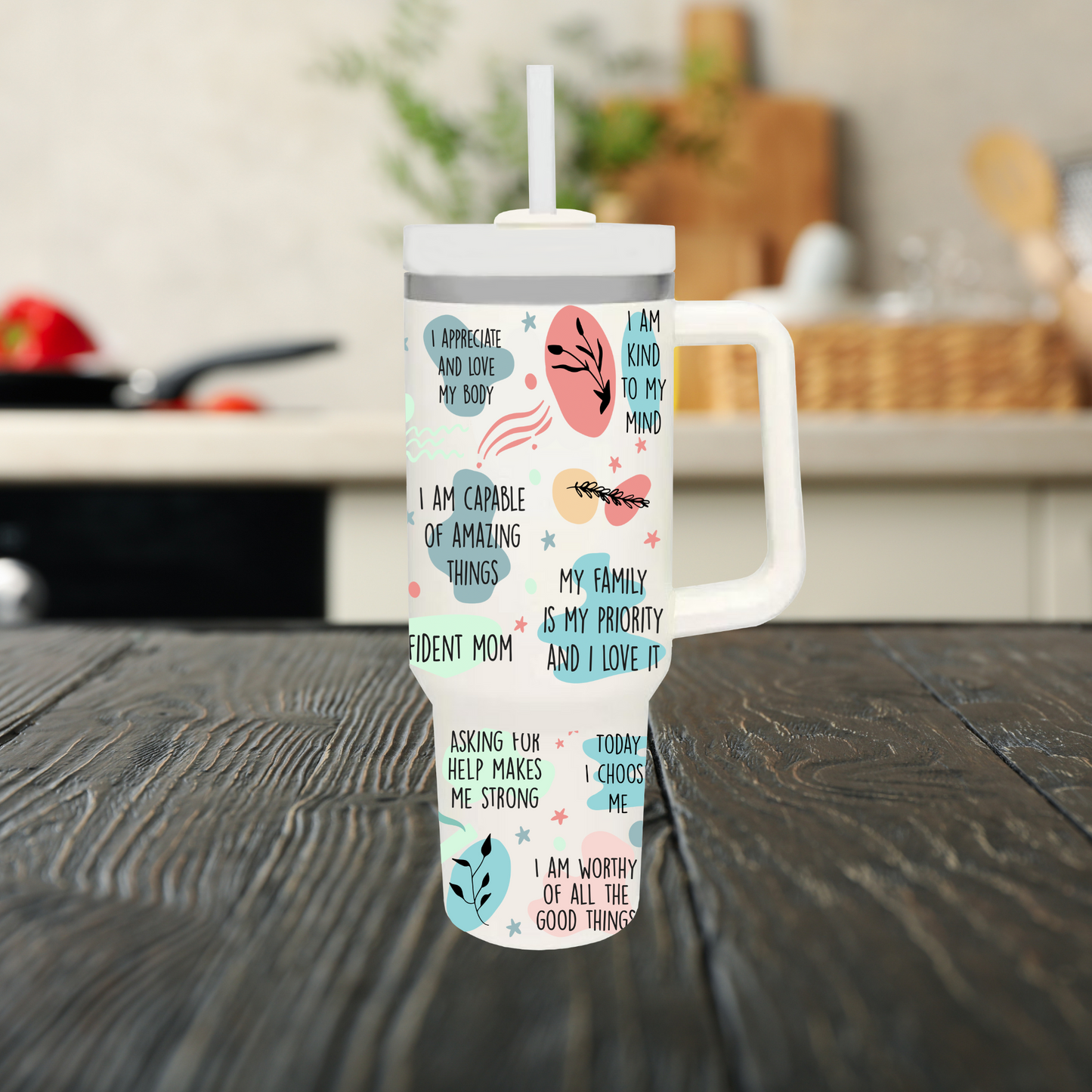 MoM Daily Affirmation 40oz Tumbler Dupe Handle