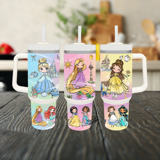 Princesses 40oz Glitter Tumbler Dupe Handle