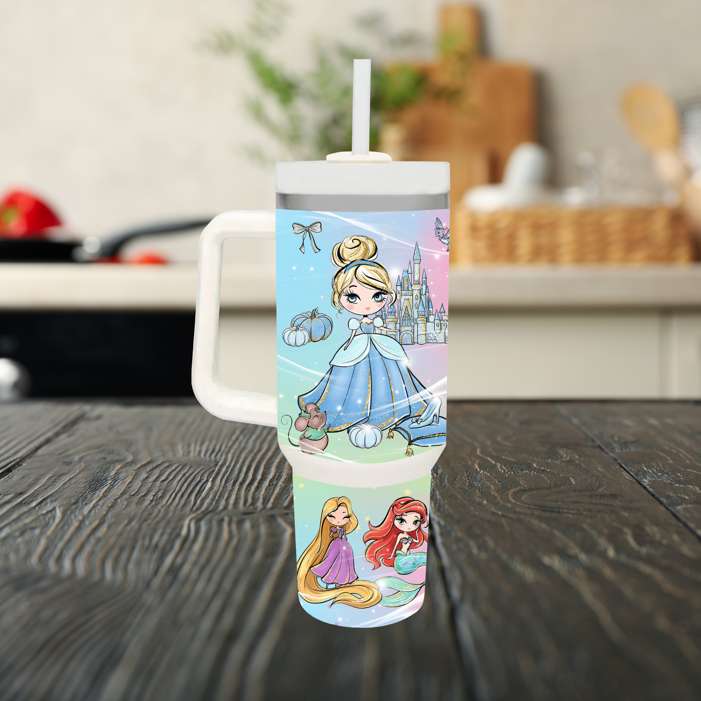 Princesses 40oz Glitter Tumbler Dupe Handle