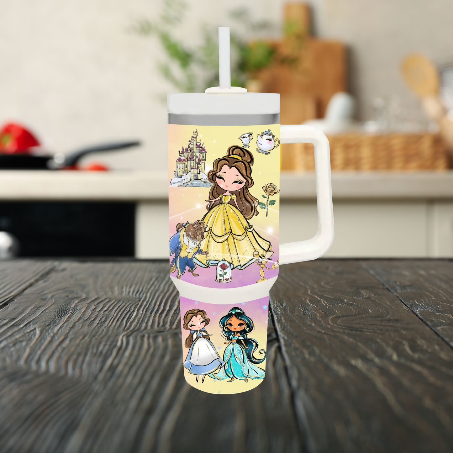 Princesses 40oz Glitter Tumbler Dupe Handle