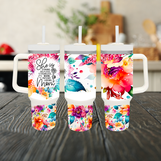 She Is Flowers 40oz Tumbler Dupe Handle