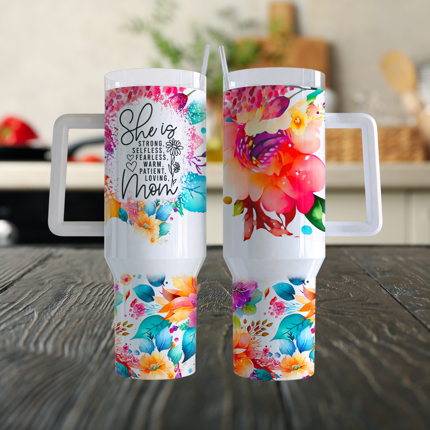 She Is Flowers 40oz Tumbler Dupe Handle