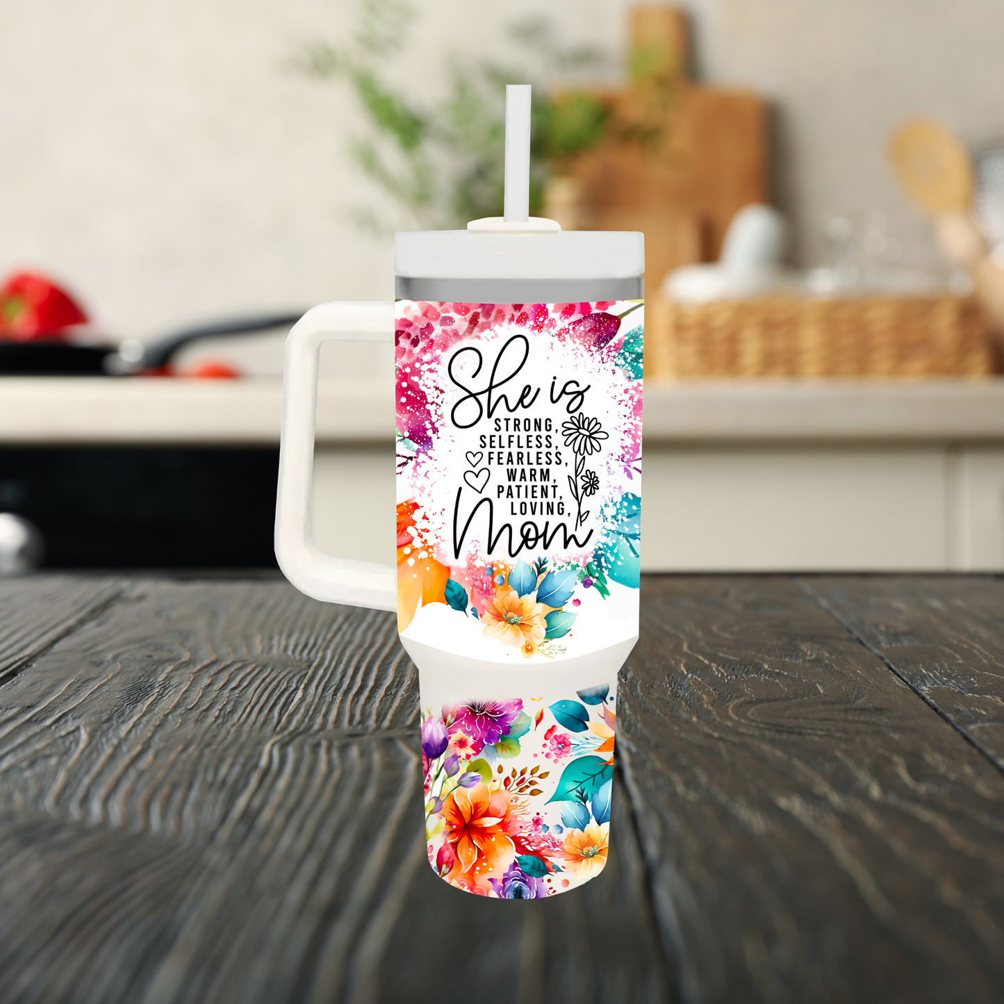 She Is Flowers 40oz Tumbler Dupe Handle