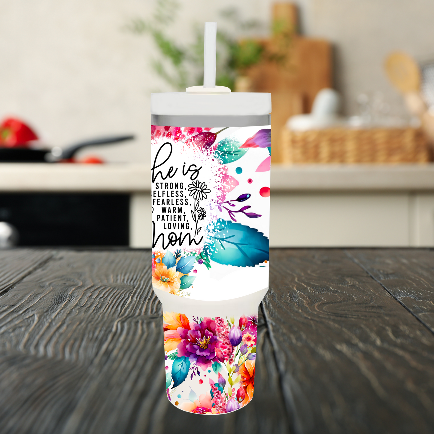 She Is Flowers 40oz Tumbler Dupe Handle