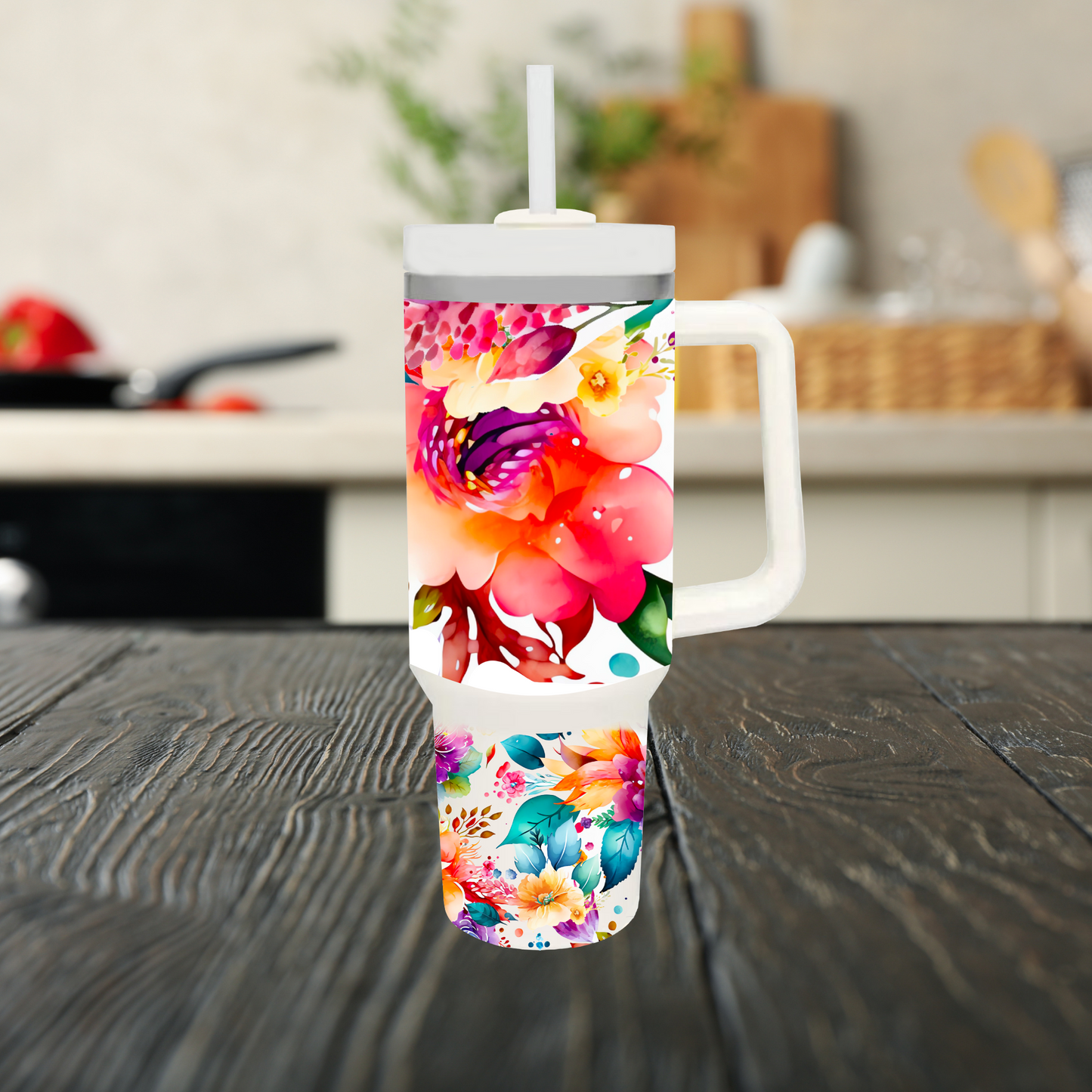 She Is Flowers 40oz Tumbler Dupe Handle