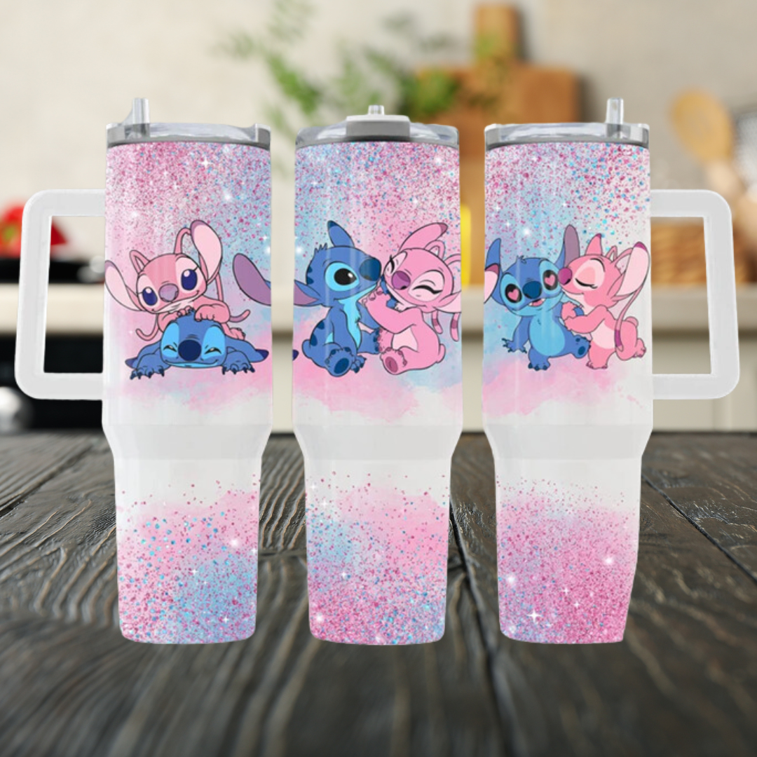 Pink and Blue Alien 40oz Tumbler Dupe Handle