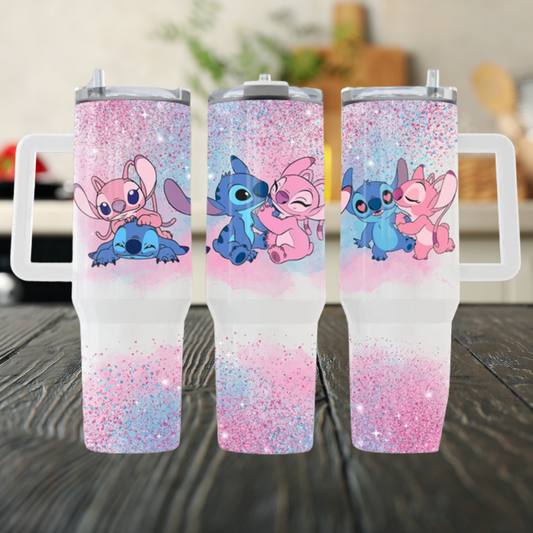 Pink and Blue Alien 40oz Tumbler Dupe Handle