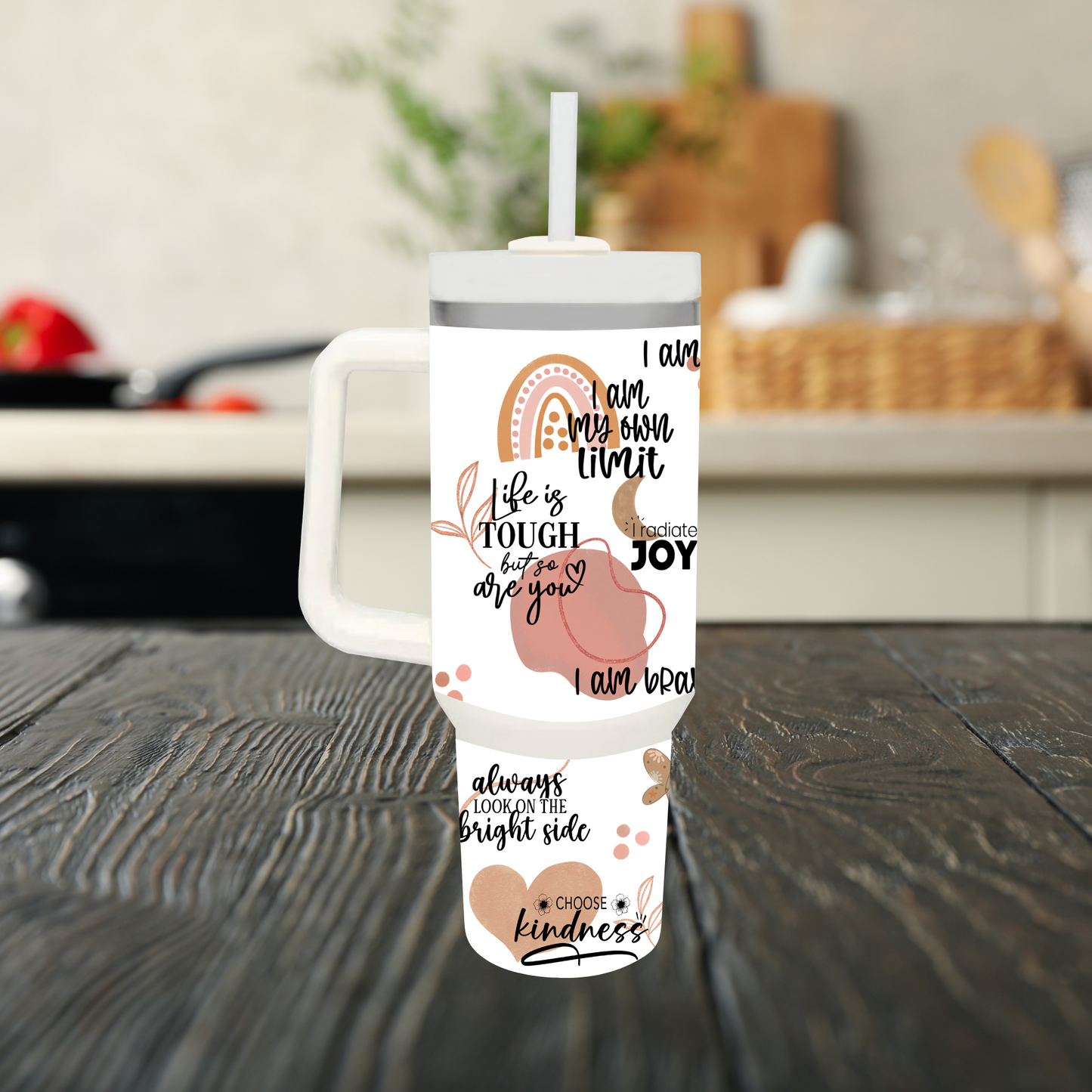 Be Stronger Positive Quote 40oz Tumbler Dupe Handle