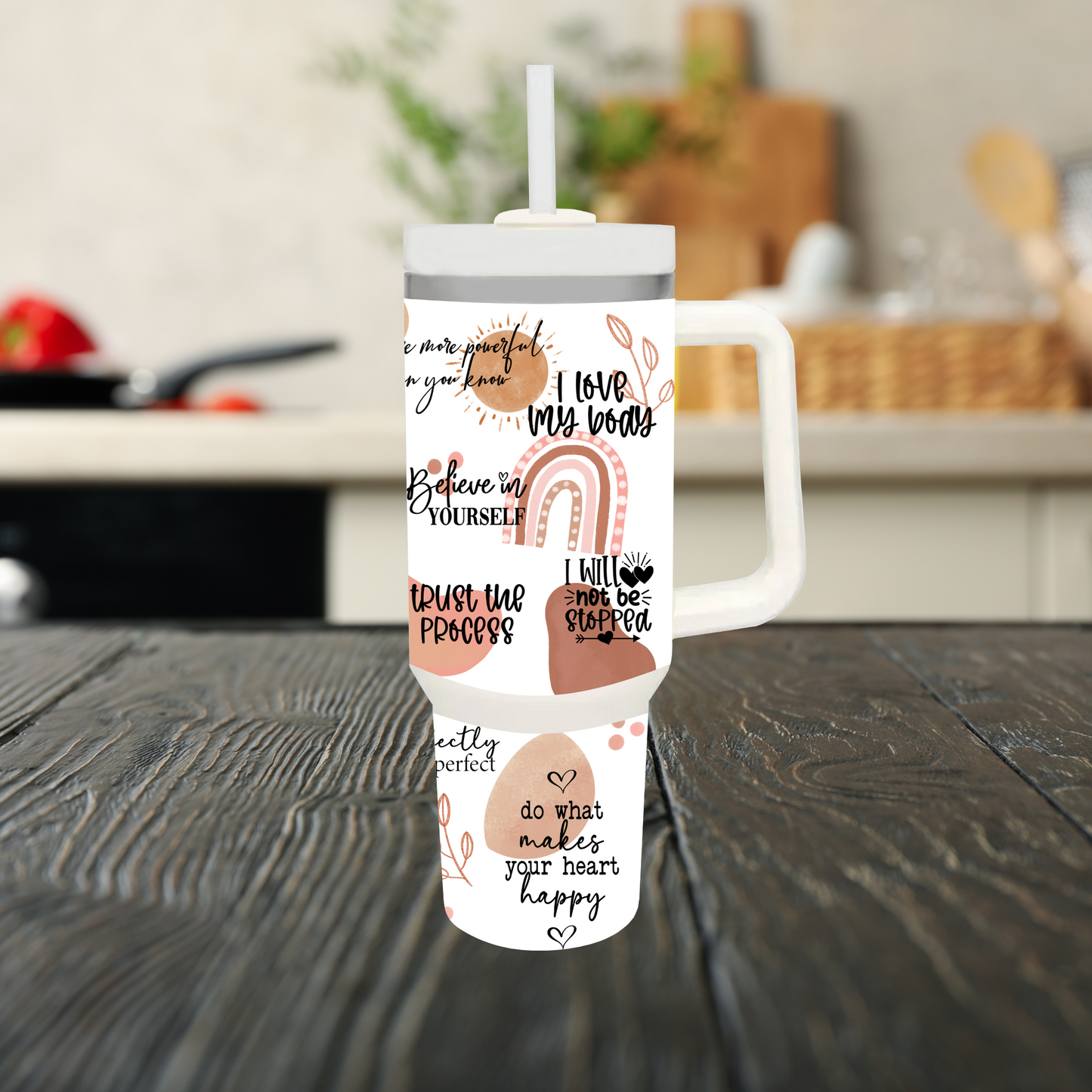 Be Stronger Positive Quote 40oz Tumbler Dupe Handle