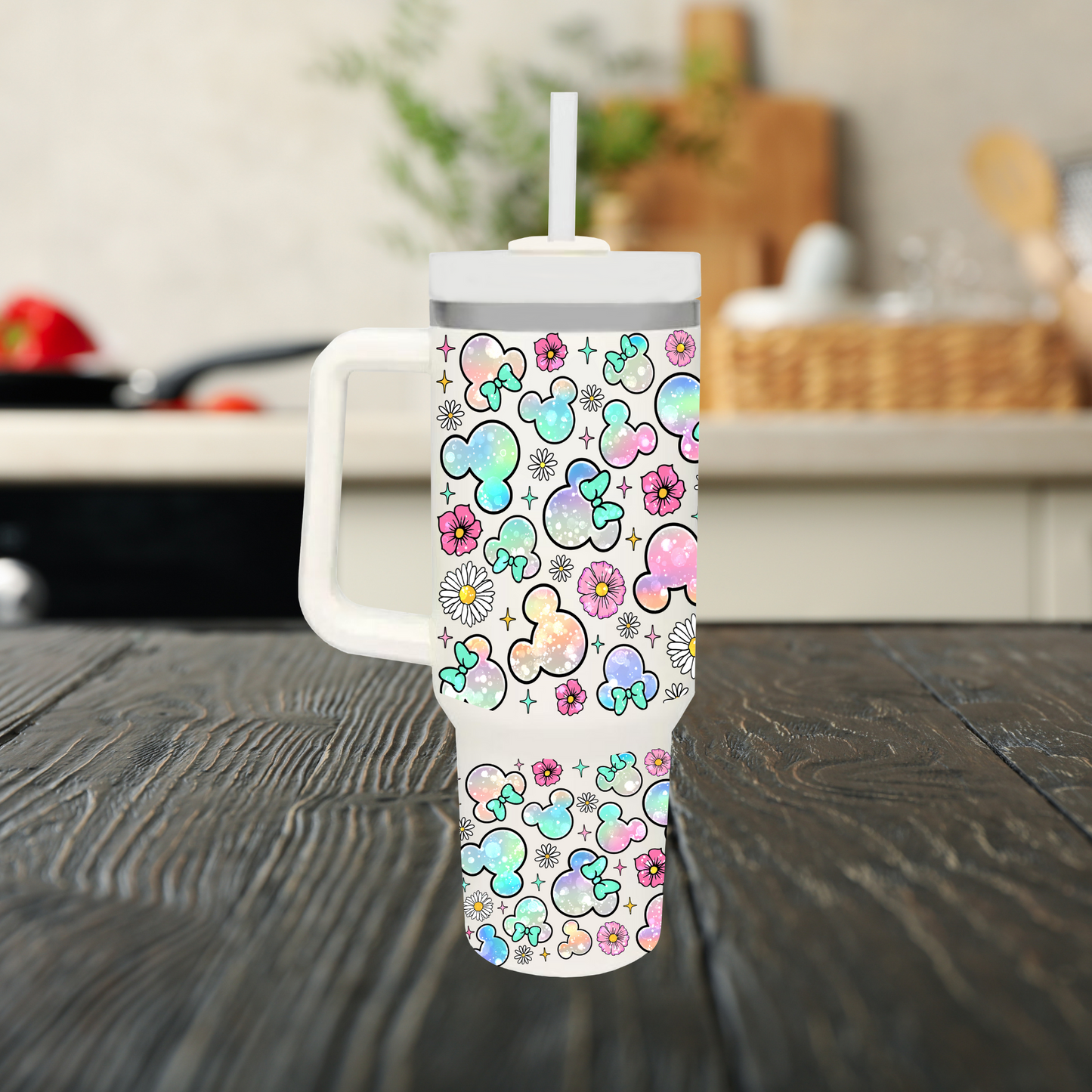 Colorful Mouse Ears 40oz Tumbler Dupe Handle