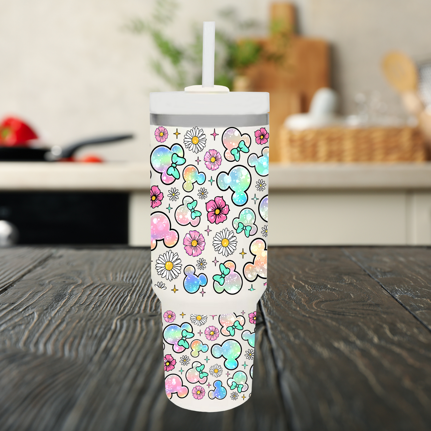 Colorful Mouse Ears 40oz Tumbler Dupe Handle