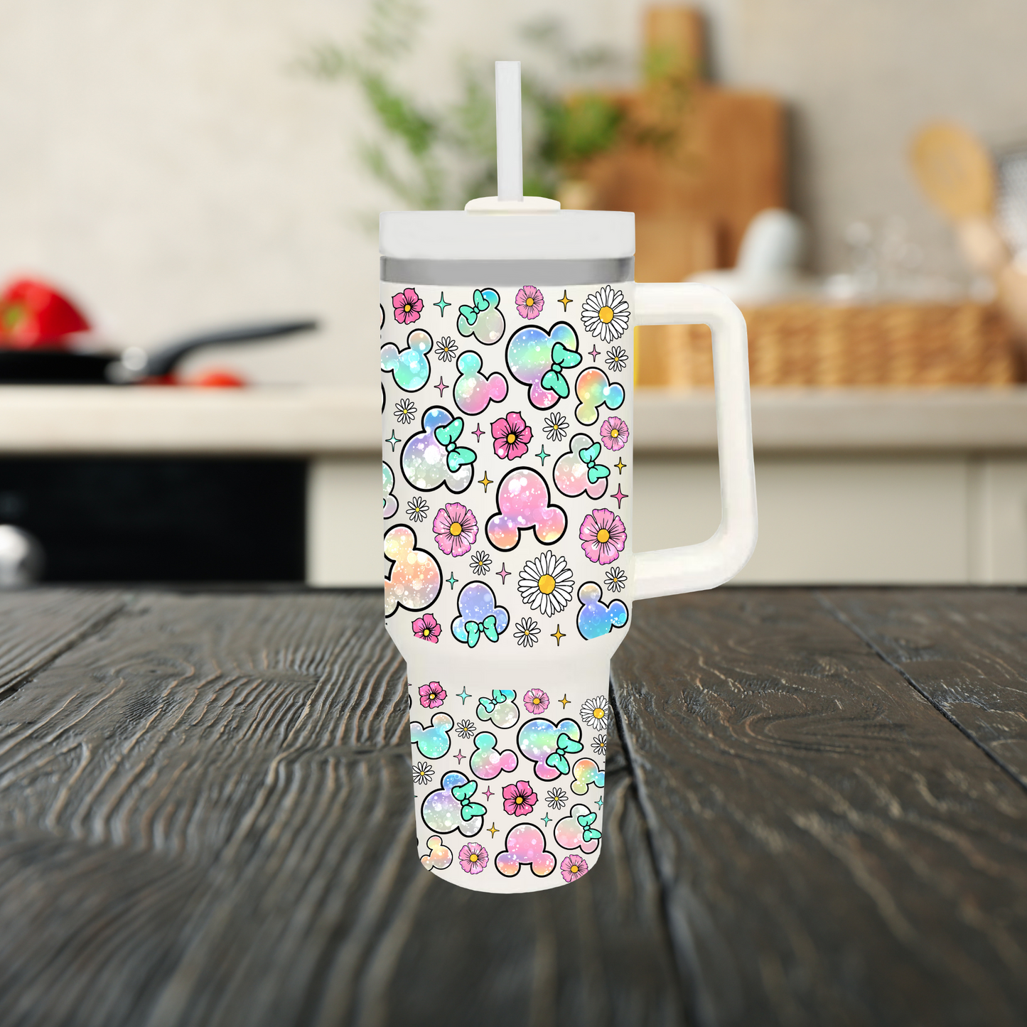 Colorful Mouse Ears 40oz Tumbler Dupe Handle