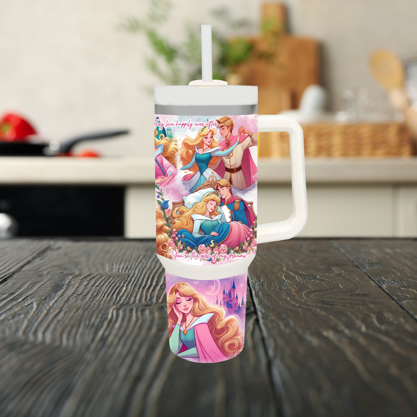 Sleepy and Pink 40oz Tumbler Dupe Handle