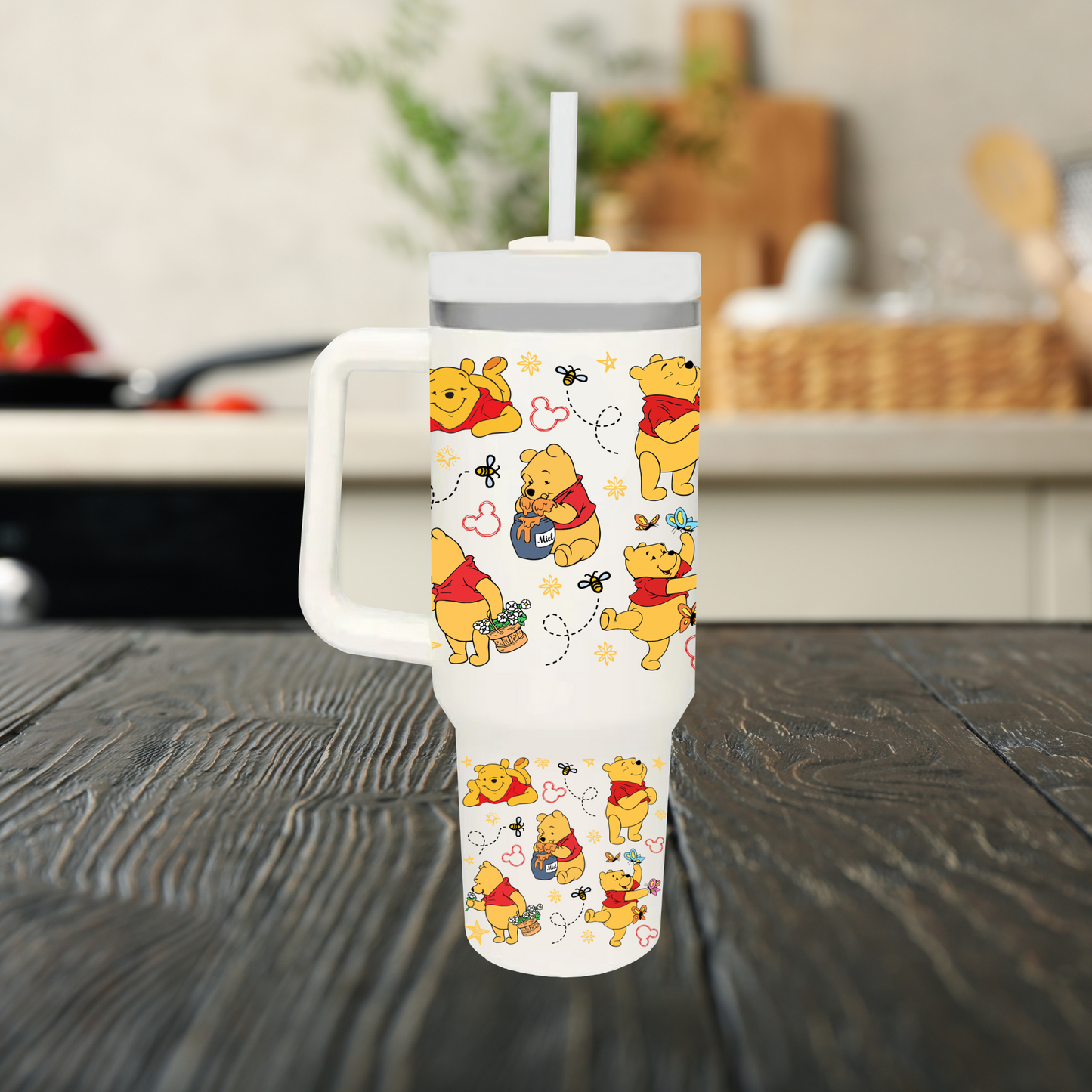 Hearty Pooh 40oz Tumbler with Dupe Handle