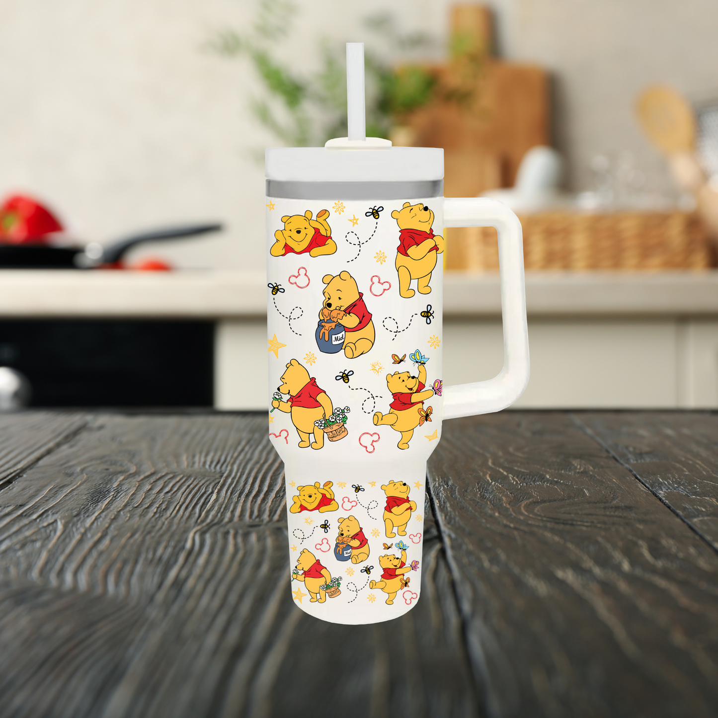 Hearty Pooh 40oz Tumbler with Dupe Handle